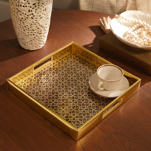 Gold Lazer Cut Square Faux Leather Tray