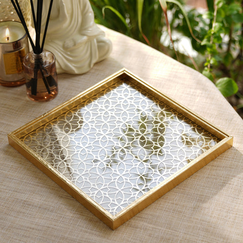 Gold Lazer Cut Faux Leather Platter