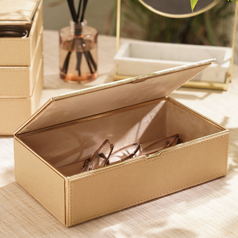 Gold Faux Leather Box with Lid