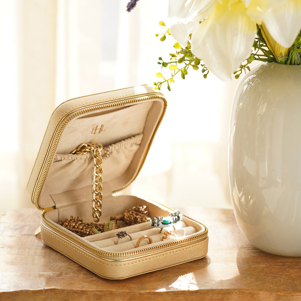 Gold Faux Leather Travel Jewellery Box
