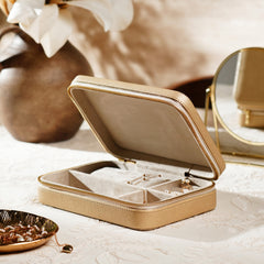 Gold Faux Leather Travel Jewellery Box