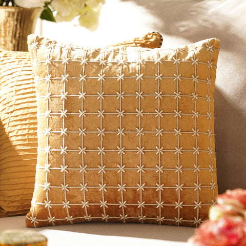 Gold Embroidered Square Cushion Cover