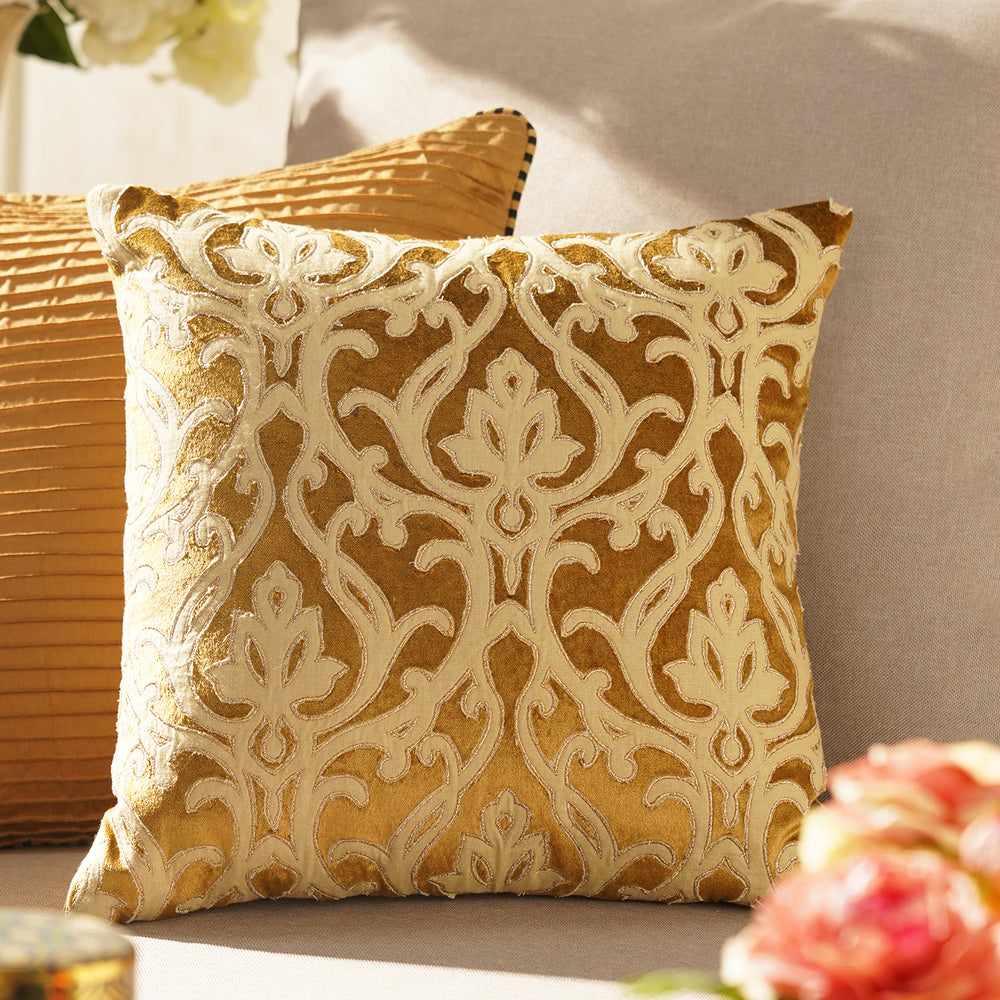 Gold Patch Work Square Cushion Cover