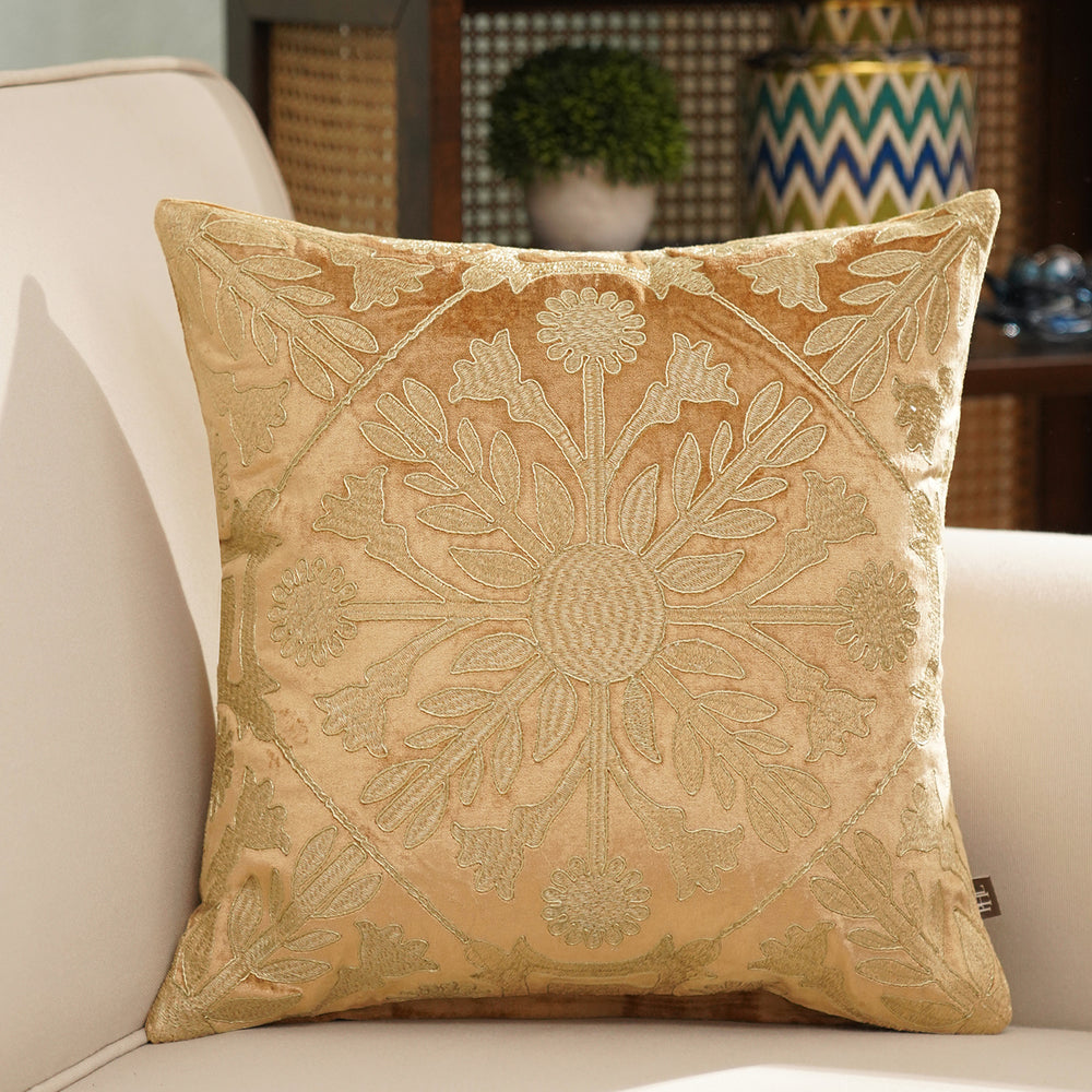 Gold Embroidered Viscose Cushion Cover