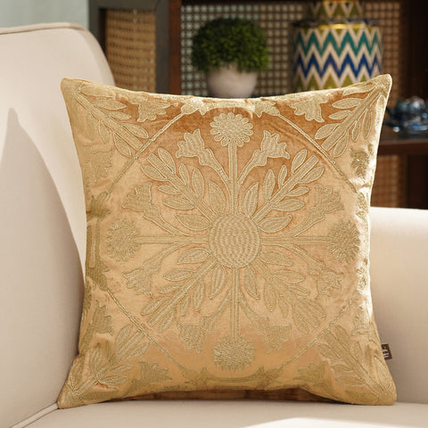 Gold Embroidered Viscose Cushion Cover