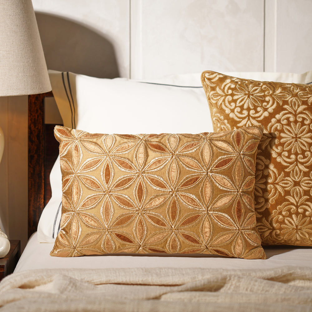 Gold Embroidered Rectangle Cushion Cover