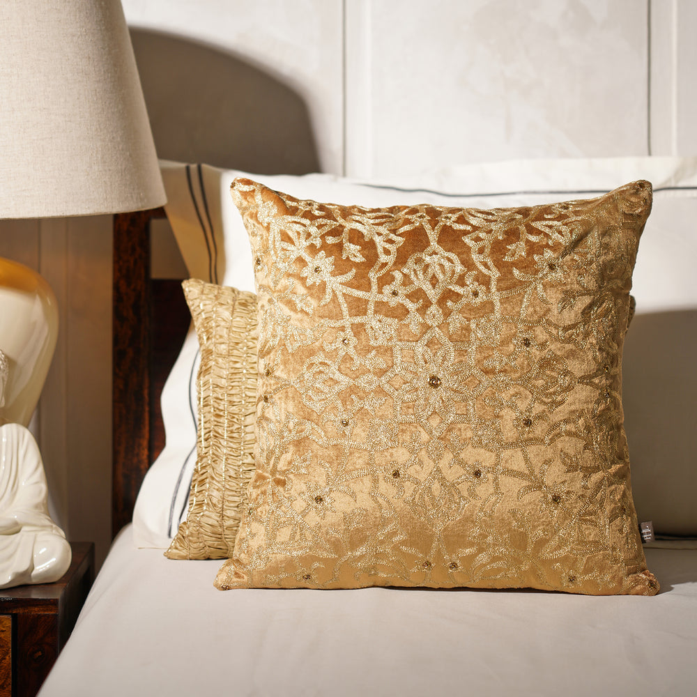 Gold Embroidered Motif Cushion Cover