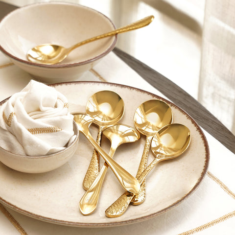 Set of 6 Gold Stainless Steel Soup Spoons