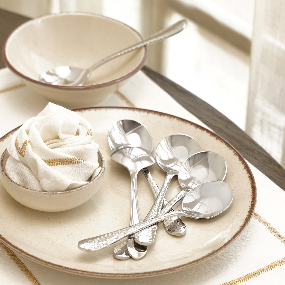 Set of 6 Silver Stainless Steel Soup Spoons
