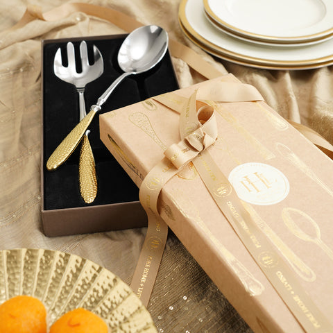 Set of 2 Silver and Gold Stainless Steel Fork and Spoon