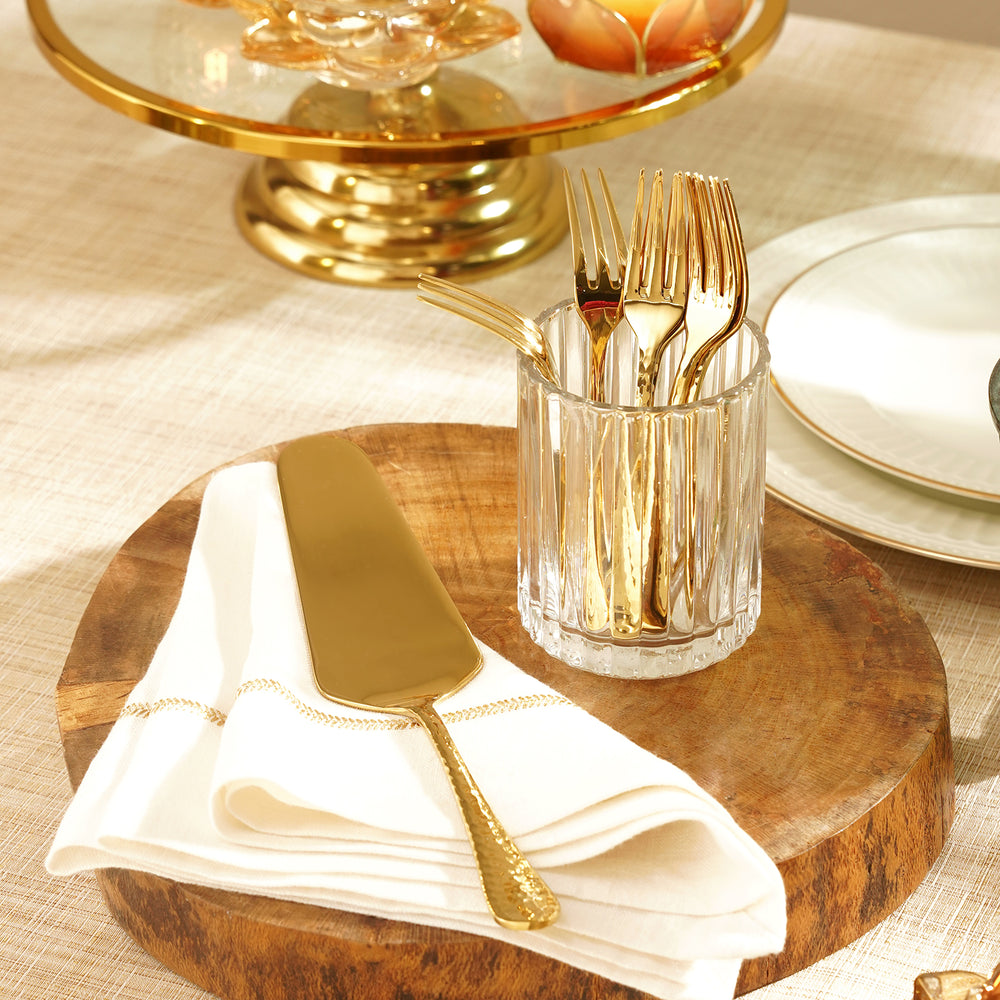Set of 7 Gold Stainless Steel Pastry Server and Forks