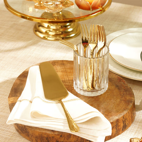 Set of 7 Gold Stainless Steel Pastry Server and Forks