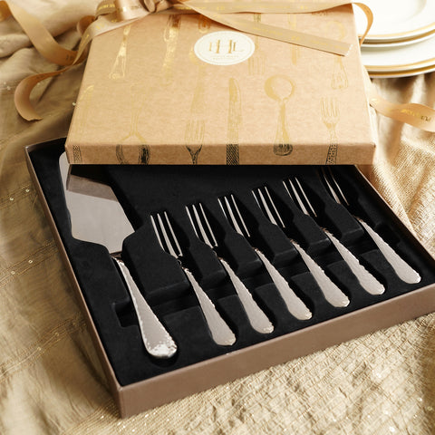 Set of 7 Silver Stainless Steel Pastry Server and Forks