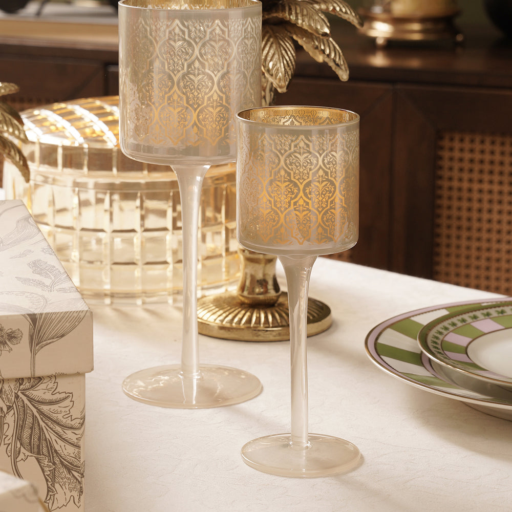 Peral Pattern Glass Stem Candle Holder - Small