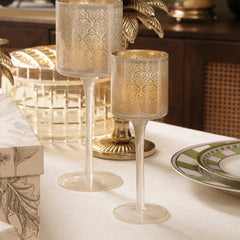 Peral Pattern Glass Stem Candle Holder - Small