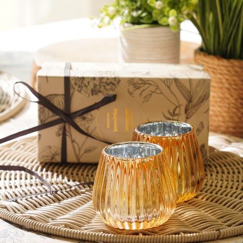 Set of 2 Gold Ribbed Votive Holder
