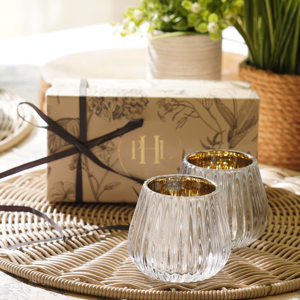 Set of 2 Clear Ribbed Votive Holder