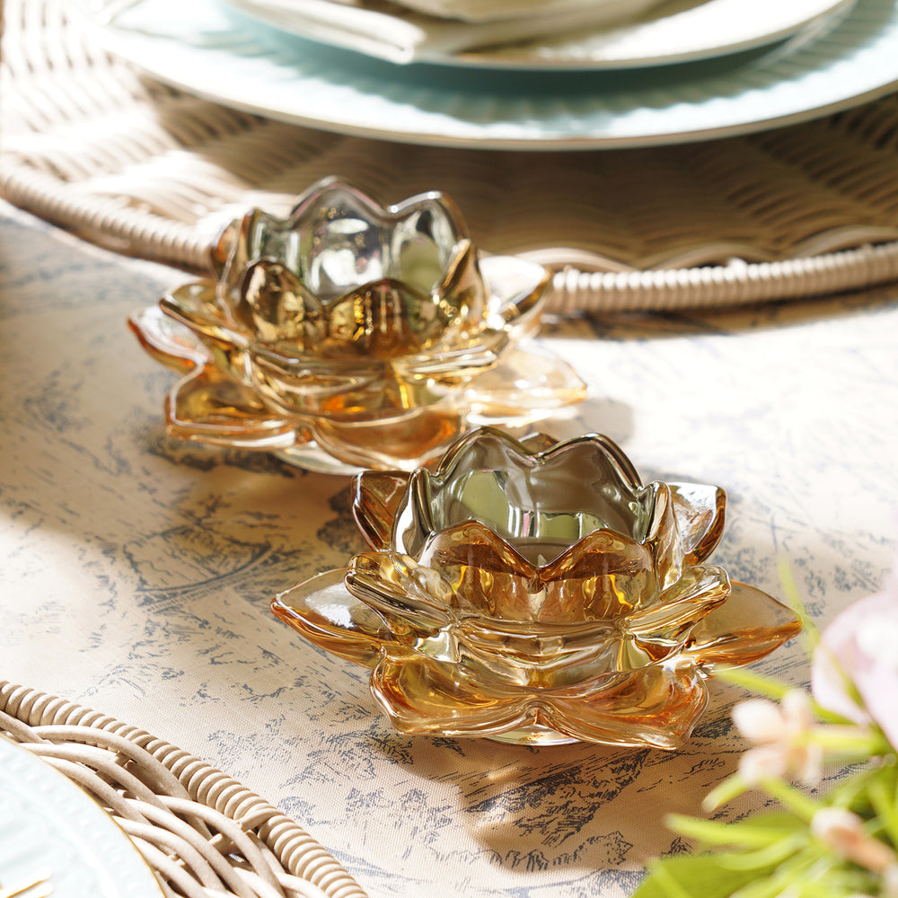 Set of 2 Gold Lotus Shaped Tealight Holders