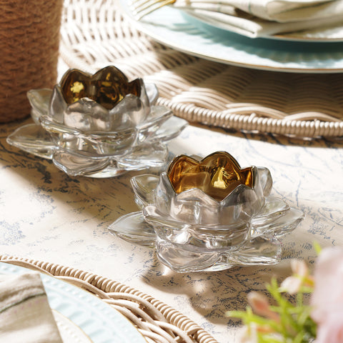 Set of 2 Clear Lotus Shaped Tealight Holders