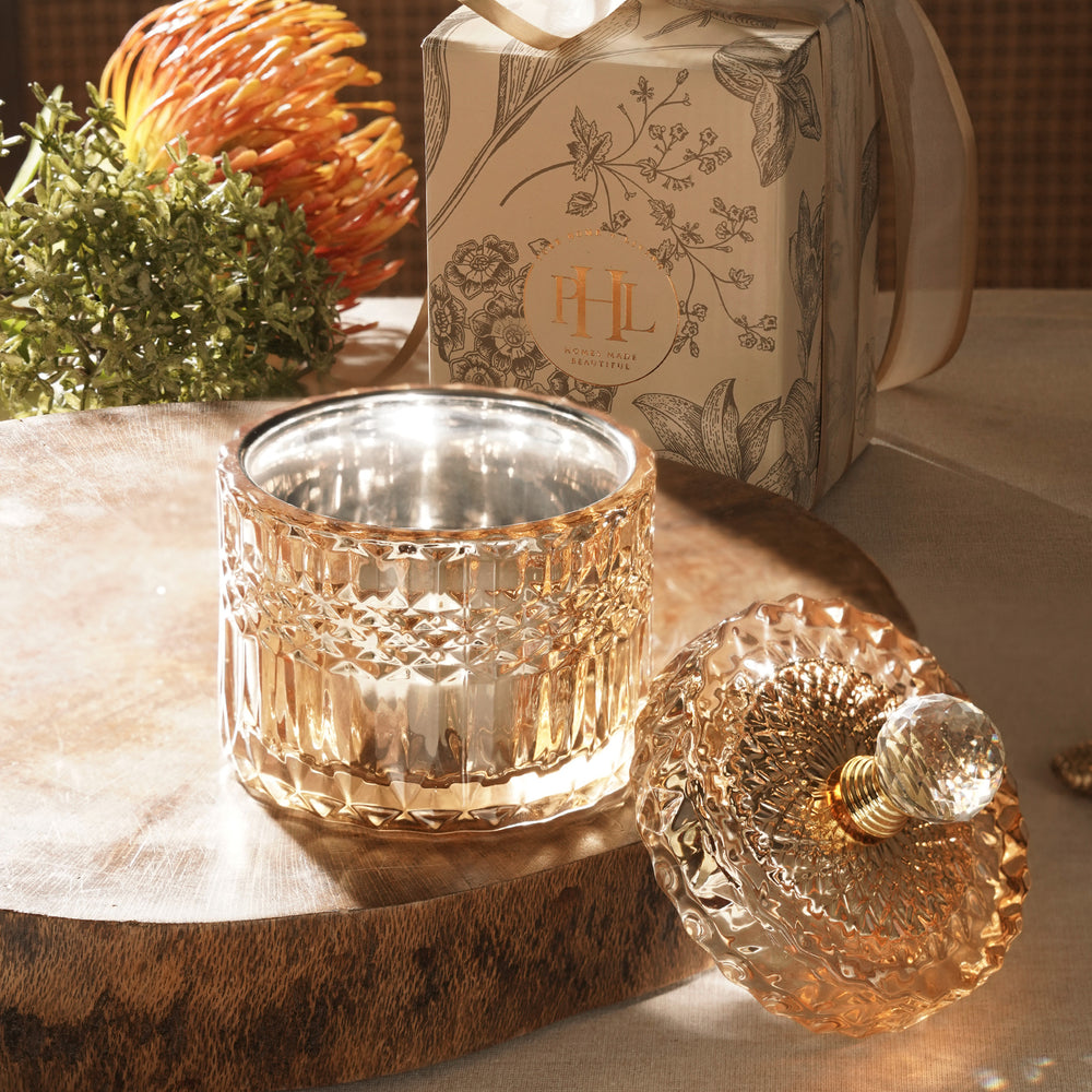 Gold Diamond Textured Glass Jar - Small