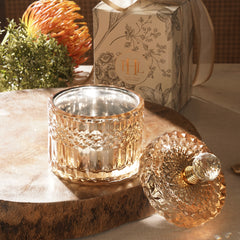 Gold Diamond Textured Glass Jar - Small