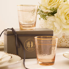 Set of 2 Gold Floral Etching Drinking Glasses