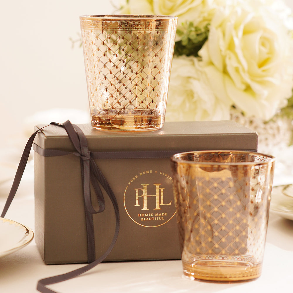 Set of 2 Clear Criss Cross Printed Drinking Glasses