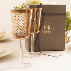 Set of 2 Clear Criss Cross Printed Wine Glasses