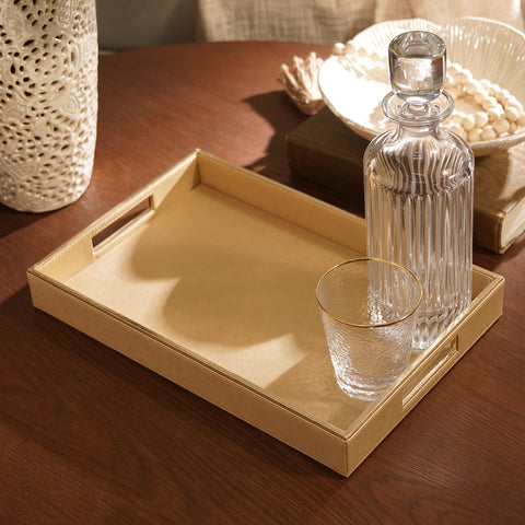 Gold Faux Leather Rectangle Serving Tray