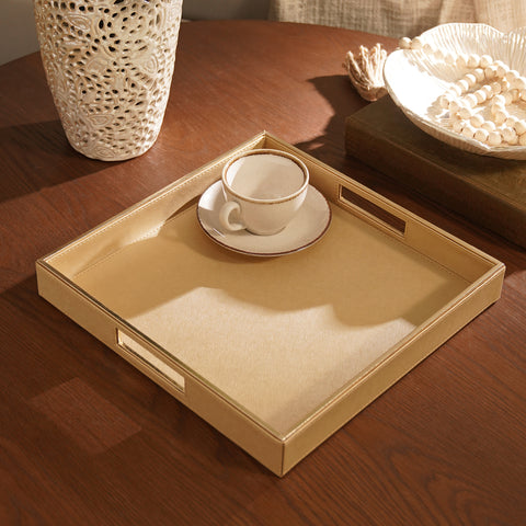 Gold Faux Leather Sqaure Serving Tray