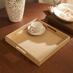 Gold Faux Leather Sqaure Serving Tray