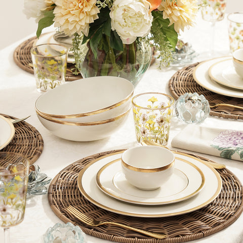 Set of 20 Ivory Gold Rimmed Ceramic Dinnerware