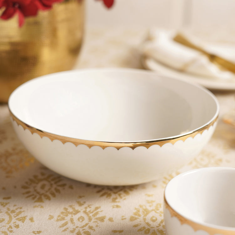 Shop Set of 20 Ivory Gold Scalloped Rim Ceramic Dinnerware - at Best ...