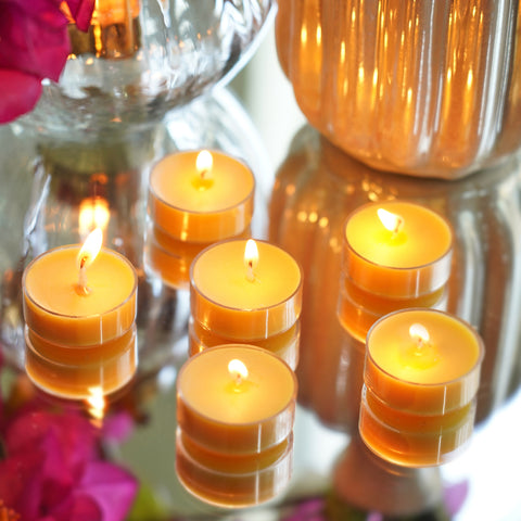 Set of 24 Yellow Dark Amber T-Light Candles