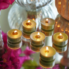 Set of 24 Green Peony Blush T-Light Candles