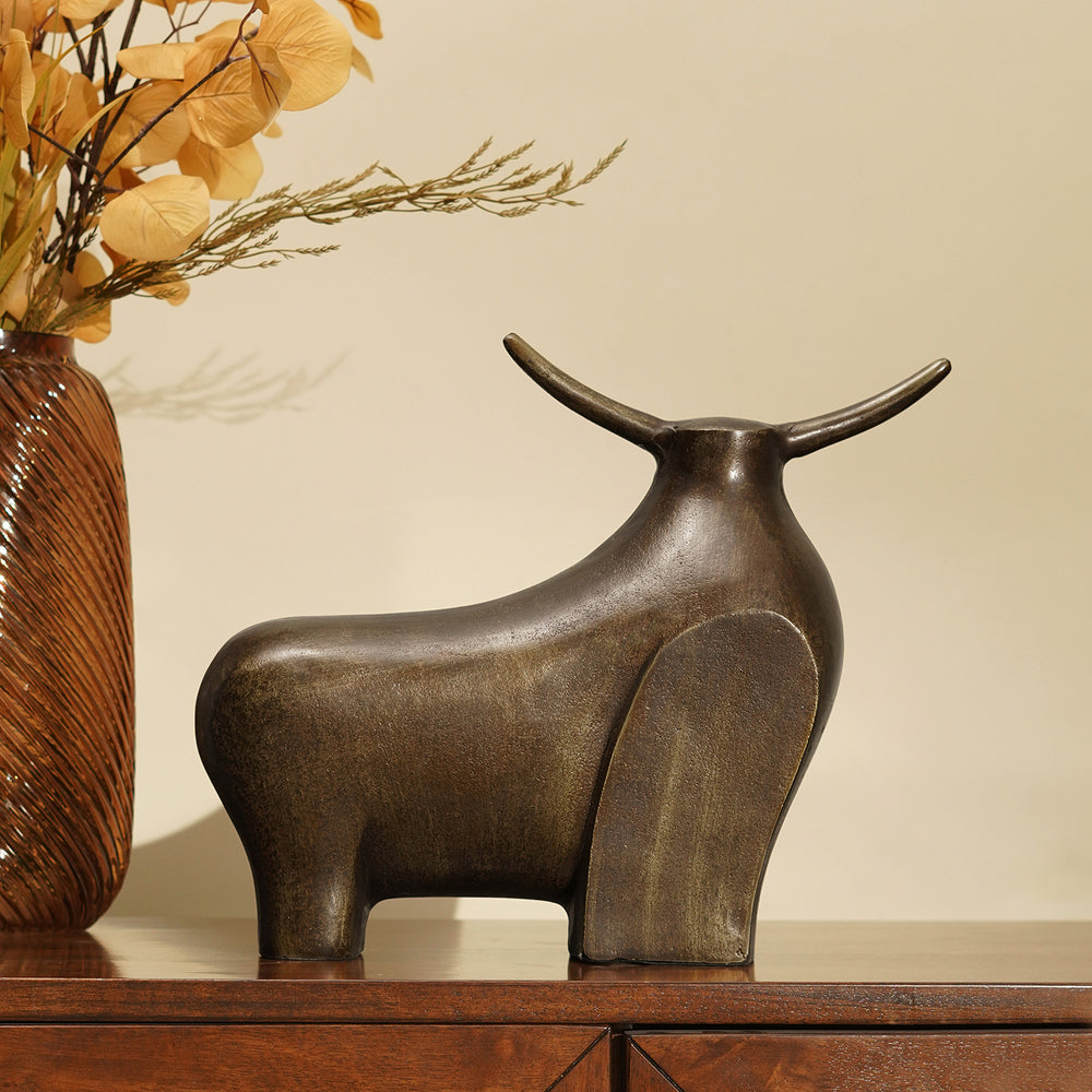 Brown Antique Bull Decorative Sculpture - Large
