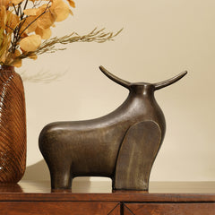 Brown Antique Bull Decorative Sculpture - Large