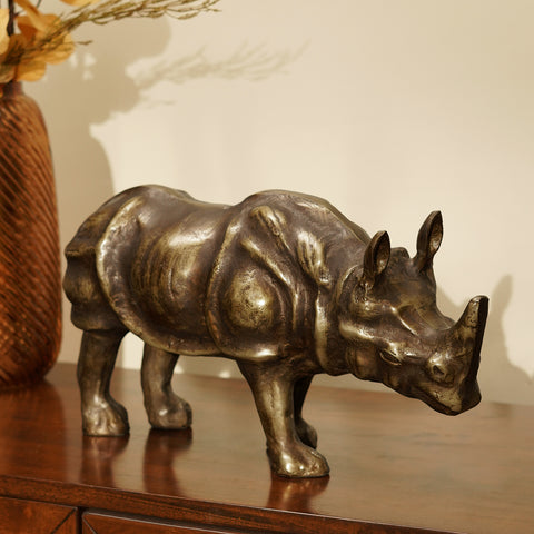 Brown Antique Rhinoceros Decorative Sculpture - Large