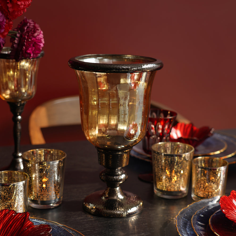 Gold and Black Antique Glass Hurricane - Small