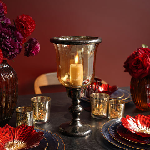 Gold and Black Antique Glass Hurricane - Large