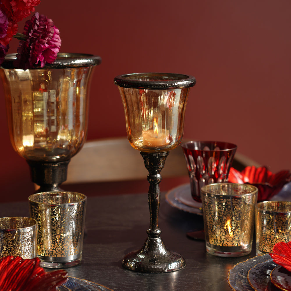 Gold and Black Antique Glass Hurricane - Small