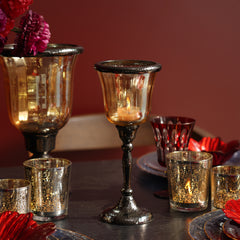 Gold and Black Antique Glass Hurricane - Small