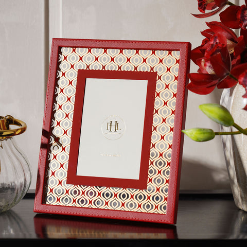 Red Geometric Print Faux Leather Photo Frame - Small