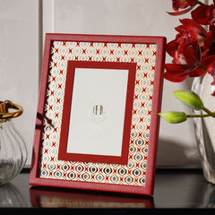 Red Geometric Print Faux Leather Photo Frame - Small