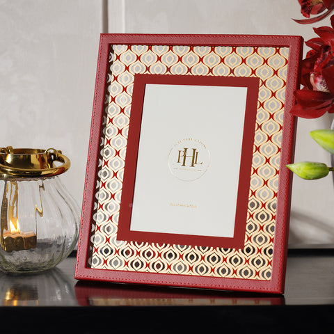 Red Geometric Print Faux Leather Photo Frame - Large