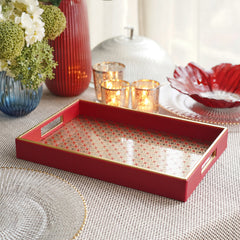 Red Printed Glass Faux Leather Tray - Small