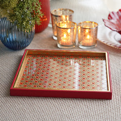 Red Printed Glass Faux Leather Platter