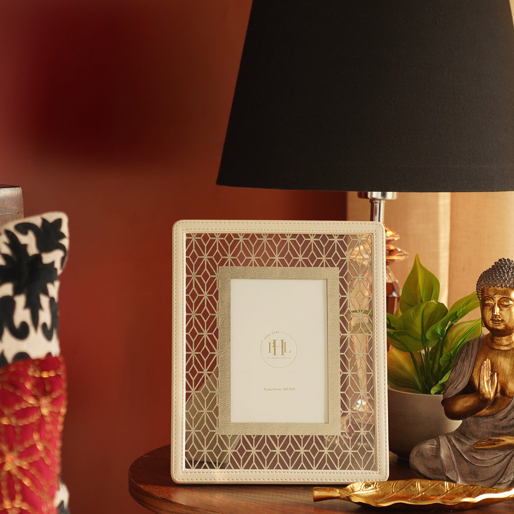 Beige Lazer Cut Faux Leather Photo Frame