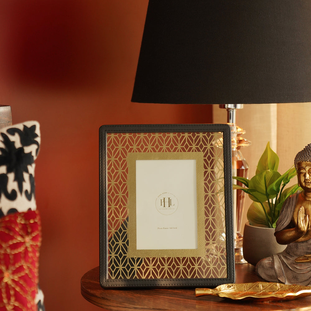 Black Lazer Cut Faux Leather Photo Frame