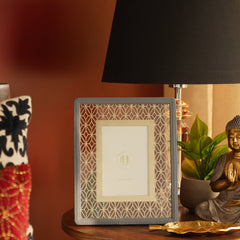 Grey Lazer Cut Faux Leather Photo Frame